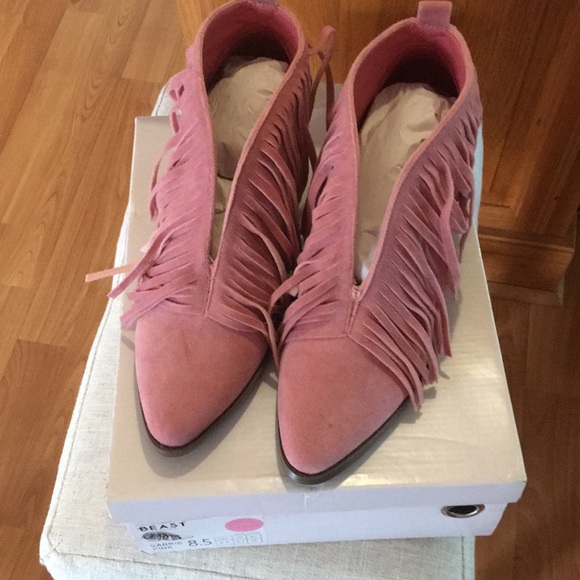 pink fringe booties